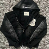 Embroidered Patch Zip Up Hoodie