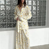 Floral Long Sleeve Cardigan Pants Loungewear Two Piece Set
