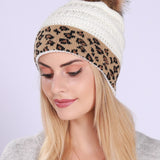 Leopard Print Slouchy Knit Beanie Hat