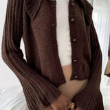 Fashionable Polo Bell Sleeve Sweater