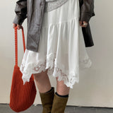 Fashionable Elegant Asymmetrical Lace Panel Midi Skirt