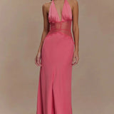 Lace Patchwork Backless Halter Boho Dress