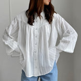 White Cotton Jacquard Stand Collar Blouse