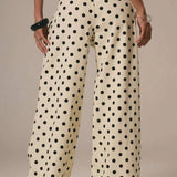 Polka Dot Casual Mid Waist Wide Pants