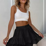 Solid High Waist Lace Tiered Bodycon Skirt