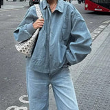 Blue Zip Lapel Jacket