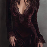 Velvet Lace Trim Mini Dress