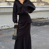 Elegant Creative Street Style Solid Long Sleeve Shirtdress Two Piece Set