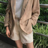 Retro Khaki Linen Blazer