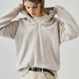 Slouchy V-Neck Hooded Sweater