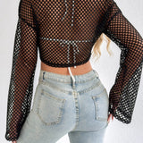 Crochet Bell Sleeve Crop Sweater