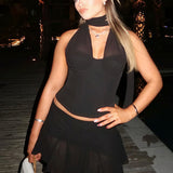 Halter Tie Tank Mini Skirt Set