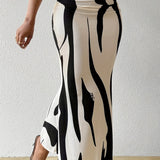 Zebra Print High Waist Bodycon Mermaid Maxi Skirt