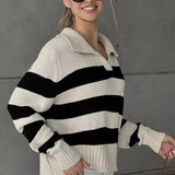 Striped Color Block Polo Sweater