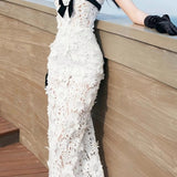 Heavy Lace 3D Embroidery Strapless Camellia Prom Dress