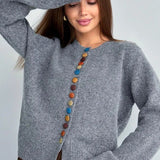 Color Button Knit Cardigan Sweater