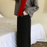 High Waist Polka Dot Back Slit Skirt