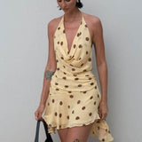 Polka Dot Chiffon Halter Backless Mini Dress