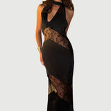 See-Through Lace Halter V-Neck Backless Party Dress