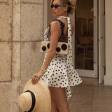 Polka Dot Halter Backless Tie Mini Dress