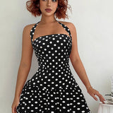 Vintage Polka Dot Halter Bodycon Mini Dress