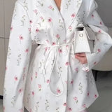 Printed Belted Loose Fit Blazer