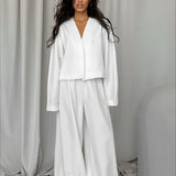 Solid V-neck Cardigan Tapered Two Piece Set