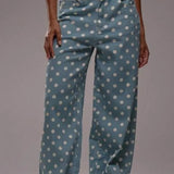 Polka Dot Casual Mid Waist Wide Pants