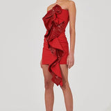 Sexy Sequined Sash Strapless Off-Shoulder Party Dress