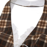 Sexy Plaid Lace Trim Halter Crop Top