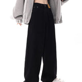 Black Baggy High Waist Straight Bottom