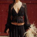 Sexy Lace Chiffon Sheer Tie Skirt Set