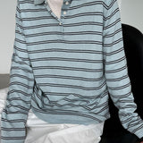 Soft Wool Striped Polo Collar Long Sleeve Long Sleeve Tee