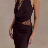 Halter Lace Cowl Bodycon Dress