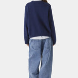 Embroidery Knit Slouchy Pullover Blouse