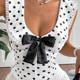 Polka Dot Halter Corset Bow Back Tank Top