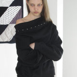 Studded Off Shoulder Long Sleeve Sweatshirt
