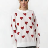 Round Neck Heart Knit Sweater