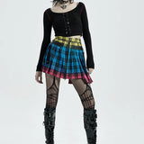 Women's Color Plaid Playful Cute Pleated Daily Sexy Mini Half Little Ghost Head Nails Decoration Skirt