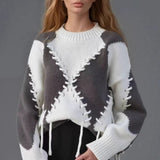 Rope Tie Color Block Knit Sweater