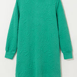 Sea Green Jacquard Textured Quarter Zipper Shift Mini Dress