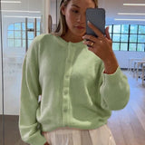 Casual Solid Buttoned Long Sleeve Knit Cardigan
