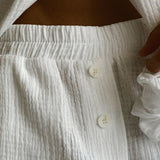 Solid Cotton Wrinkled Shirt Pants Two Piece Set