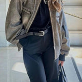 Faux Leather Zipper Bomber Jacket