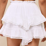 Ruched Tiered Ruffle Hem Elastic Waist Skort