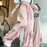 Pink Bow Tie Wide Leg Cargo Jeans