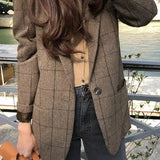 Plaid Woolen Button Blazer