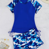 Camouflage Rash Guard Shorts Two Piece Set