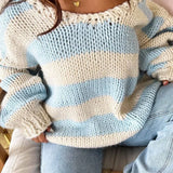 Casual Loose Off-Shoulder Striped Sweet Sweater