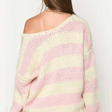 Casual Loose Off-Shoulder Striped Sweet Sweater